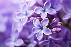 AI generated Lilac blossom macro background with copy space. AI Generated photo