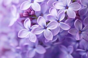 AI generated Lilac blossom macro background with copy space. AI Generated photo