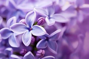 AI generated Lilac blossom macro background with copy space. AI Generated photo