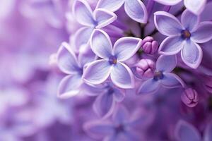 AI generated Lilac blossom macro background with copy space. AI Generated photo