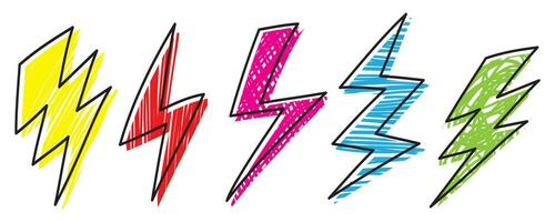 hand drawn vector doodle electric lightning symbol sketch illustration. colored. thunder symbol doodle icon.