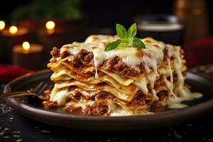AI generated Traditional italian food lasagne with meat sauce. AI Generated photo