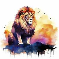 AI generated Watercolor Lion on a white background. For T-shirt Design. AI Generated photo