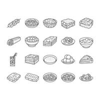 greek cuisine food lunch icons set vector