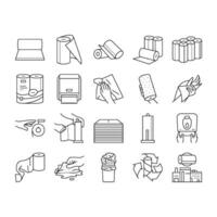 paper towel roll kitchen icons set vector