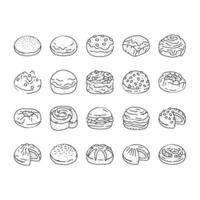 bun food meal bread icons set vector