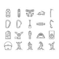 mountain adventure mountaineering icons set vector