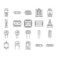 electronic component circuit chip icons set vector