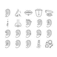 piercing fashion beauty earring icons set vector