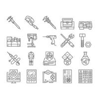 engineering tool work wrench icons set vector