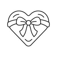 corazón regalo cinta arco línea icono vector ilustración