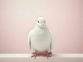 ai generado realista foto de un paloma en un rosado minimalista antecedentes. alto calidad. ai generativo