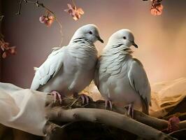 AI generated Realistic photo of white doves on bright background. High-resolution. AI Generative