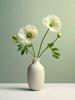 AI generated A white vase with plants and poppies. High-resolution. AI Generative photo