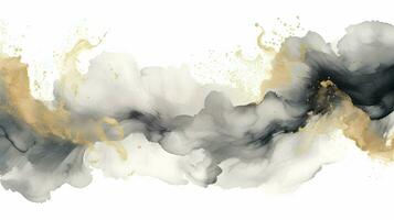 AI generated Ink watercolor grey and sparkling gold splash on a white background. High-resolution. AI Generative photo