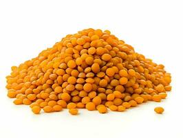 AI generated Lentils on white background side view. High-resolution. AI Generative photo