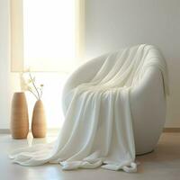 AI generated Luxurious white cotton fleece throws in the style of minimalism. White colors. High-resolution. AI Generative photo