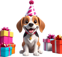 ai gerado feliz aniversário cachorro desenho animado png