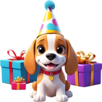 ai gerado feliz aniversário cachorro desenho animado png