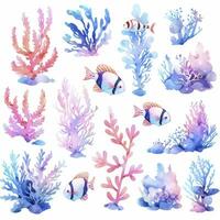 AI generated Underwater Sea element in watercolor on the white background. AI Generated photo