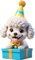 AI generated dog with birthday hat and gift box png