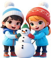 AI generated a cartoon snowman and cute kids png