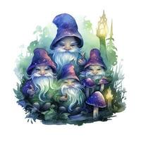 AI generated Watercolor Moonlit Glow of Enchanted Mushrooms for T-shirt Design. AI Generated photo