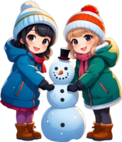 AI generated a cartoon snowman and cute kids png