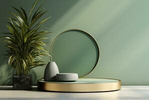 AI generated Podium Mockup Display with for product presentation, 3d Rendering Design g photo