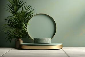 AI generated Podium Mockup Display with for product presentation, 3d Rendering Design g photo