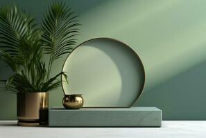 AI generated Podium Mockup Display with for product presentation, 3d Rendering Design g photo