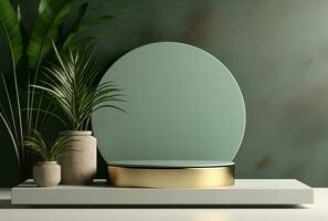 AI generated Podium Mockup Display with for product presentation, 3d Rendering Design g photo
