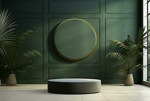 AI generated Podium Mockup Display with for product presentation, 3d Rendering Design g photo