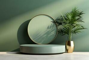 AI generated Podium Mockup Display with for product presentation, 3d Rendering Design g photo