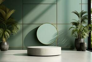 AI generated Podium Mockup Display with for product presentation, 3d Rendering Design g photo