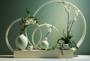 AI generated Podium Mockup Display with for product presentation, 3d Rendering Design g photo