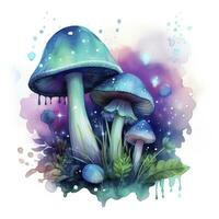 AI generated Watercolor Magical Mushrooms for T-shirt Design. AI Generated photo