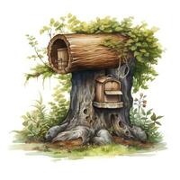 AI generated Watercolor mailbox in a tree on a white background. AI Generated photo