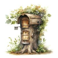 AI generated Watercolor mailbox in a tree on a white background. AI Generated photo