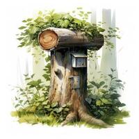 AI generated Watercolor mailbox in a tree on a white background. AI Generated photo