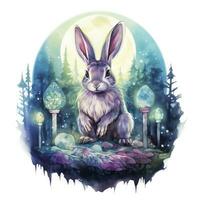 AI generated Watercolor Rabbit and Glowing Moon for T-shirt Design. AI Generated photo