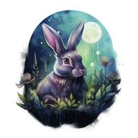 AI generated Watercolor Rabbit and Glowing Moon for T-shirt Design. AI Generated photo