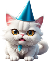 ai generado contento cumpleaños gatito clipart con fiesta sombrero y caja de regalo png