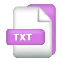 TXT file format icon. TXT file format 3d render icon with transparent background. TXT file format document color icon vector