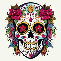 AI generated Mexican roses skull. Mexican roses skull. Dia de los muertos shugar colorful head. AI Generated photo