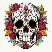 AI generated Mexican roses skull. Mexican roses skull. Dia de los muertos shugar colorful head. AI Generated photo