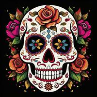 AI generated Mexican roses skull. Mexican roses skull. Dia de los muertos shugar colorful head. AI Generated photo