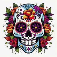 AI generated Mexican roses skull. Mexican roses skull. Dia de los muertos shugar colorful head. AI Generated photo