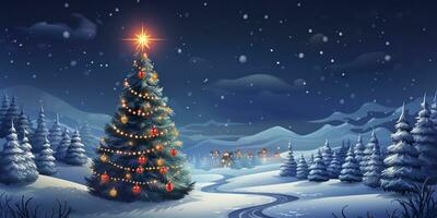 ai generado casa con Navidad árbol en invierno para alegre Navidad y contento nuevo año. ai generado foto