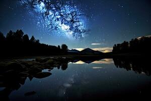 AI generated Milky Way Reflected on Lake. AI Generated photo